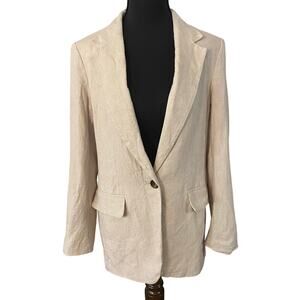 H&M Linen Blend Blazer XS Beige Lightweight Single Button Jacket Women’s Career